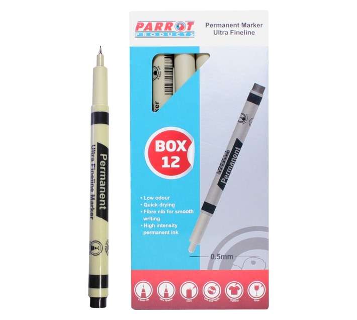 Parrot Products PP2001B 12 x Ultra Fineline Permanent Marker - Black