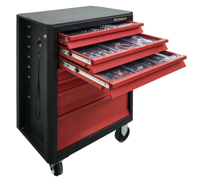 Fixman 82 Piece 7 Drawer Roller Cabinet - Red/Black (766 x 465 x 958mm)
