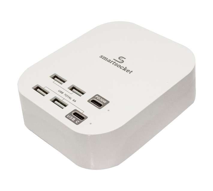 Smartsocket Compact 6A USB Power Hub - White (30W)