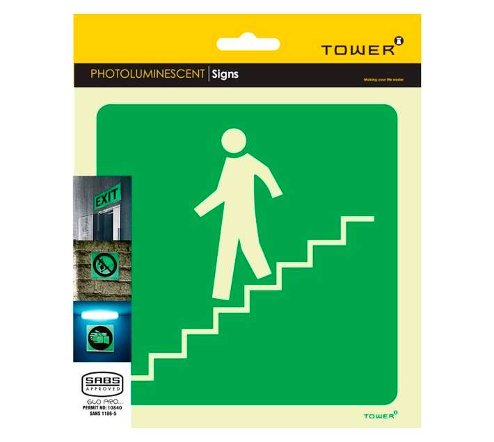 Tower Stairs Left Luminating Sign - Green/White (190 x 190mm)