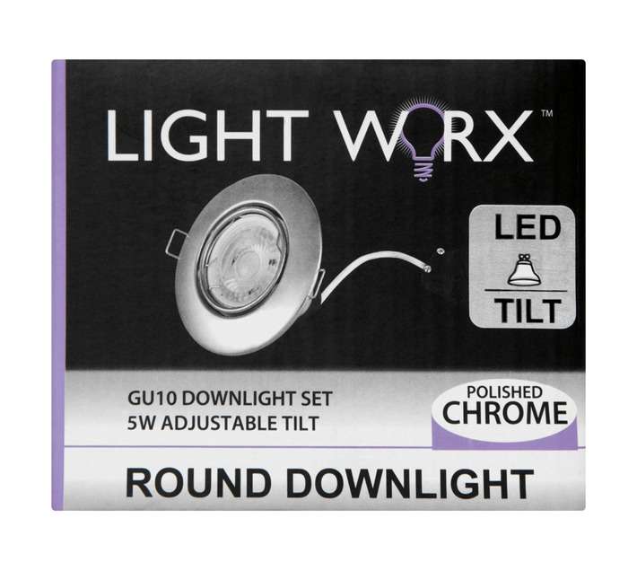 Lightworx LED GU10 Round Tilt Downlight - Polished Chrome (4w)