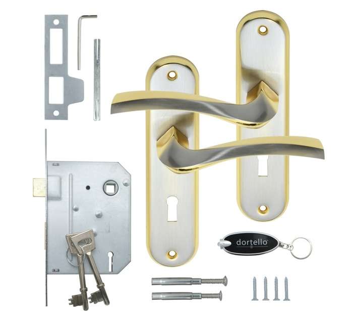 Dortello Vigo Satin Plated 3 Lever Lockset with Handles - Brass