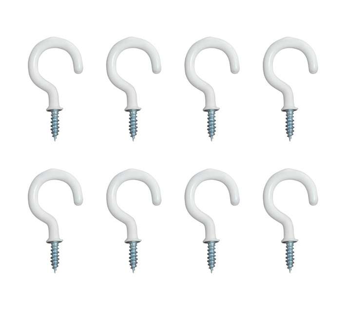 Eureka 8 x Round Cup Hooks - White (25mm)
