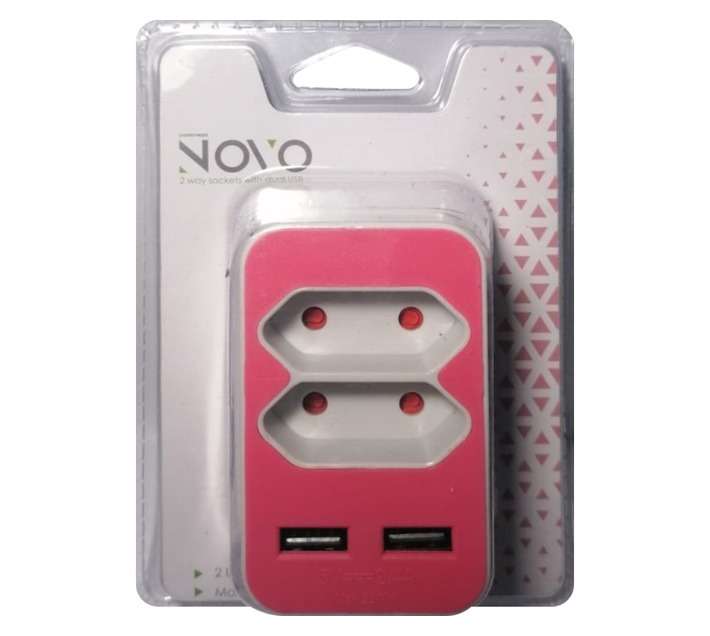 PowerWorx USB and 2 x Euro Charging Adaptor - Pink