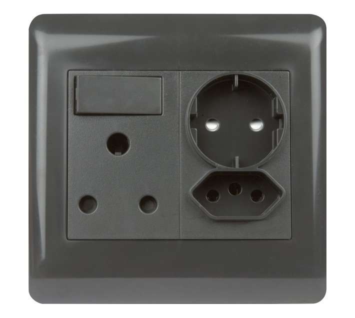 Design House 16A 1 x Schuko 1x IEC Single Socket - Charcoal (100 x 100mm)
