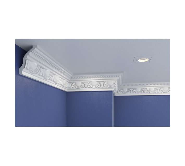 Upper Edge Rib Shell Polystyrene Cornice - White (2000 x 65.4 x 86.5mm)