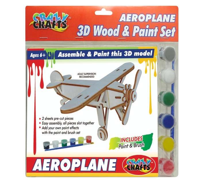 Crazy Crafts 3D Wood Aeroplane and Paint Set