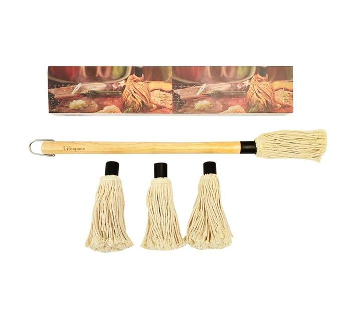 Lifespace 45cm BBQ Braai Basting Mop Brush with 3 Spare Heads (500 x 35 x 35mm)