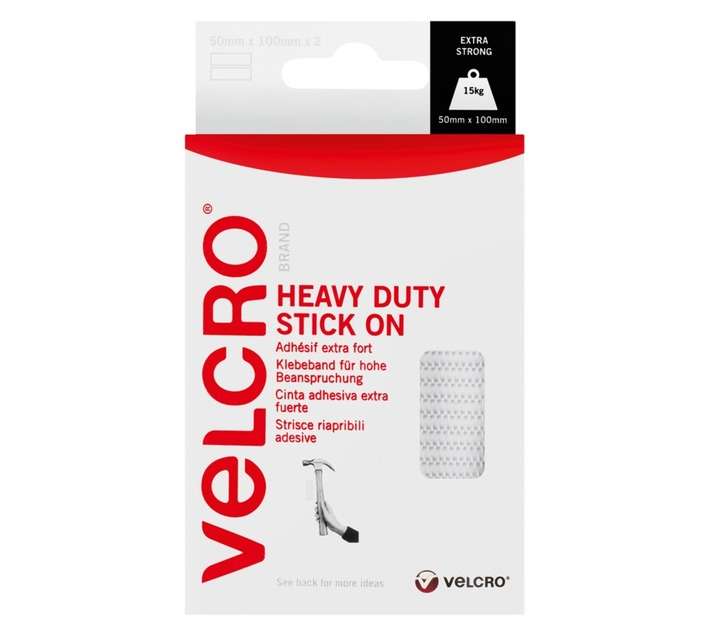 VELCROÂ® Heavy Duty Stick On Strips - White (50mm x 100mm)