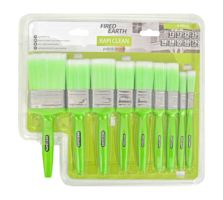 Fired Earth Rapi Clean 9 Piece Paint Brushes - Lime