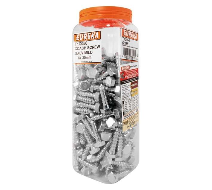 Eureka 8 x 30mm Coach Screw (Q185) Galvanised Mild
