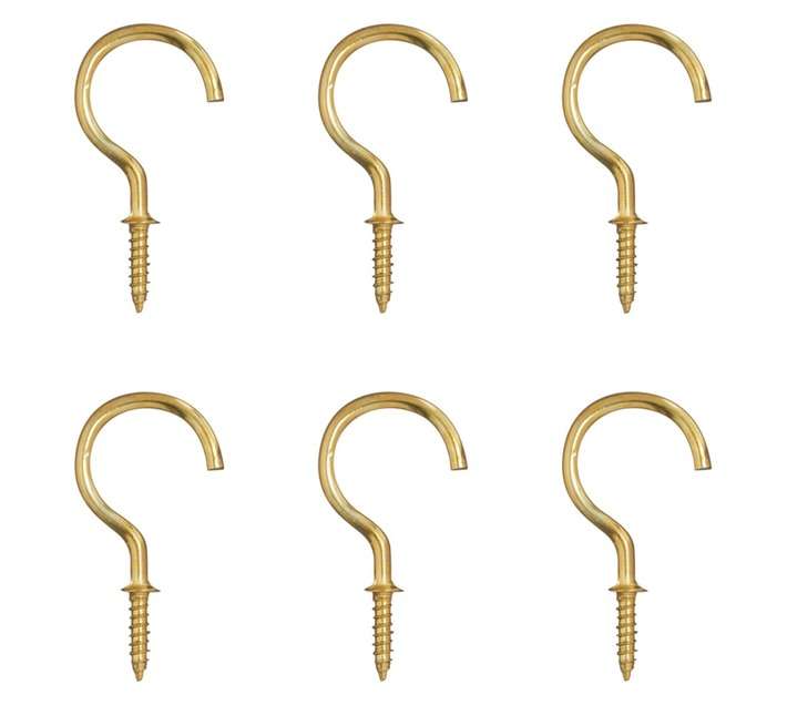 Eureka 6 x Brass Plated Round Cup Hooks (32mm)