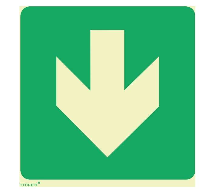 Tower Photoluminescent Green Arrow Down Sign - Green/White (190 x 190mm)