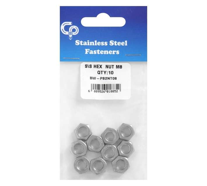 10 x M8 Stainless Steel Hex Nuts