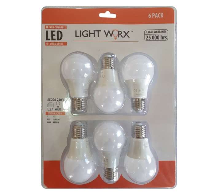 Light Worx 6 x E27 LED Globes - Warm White (7W)
