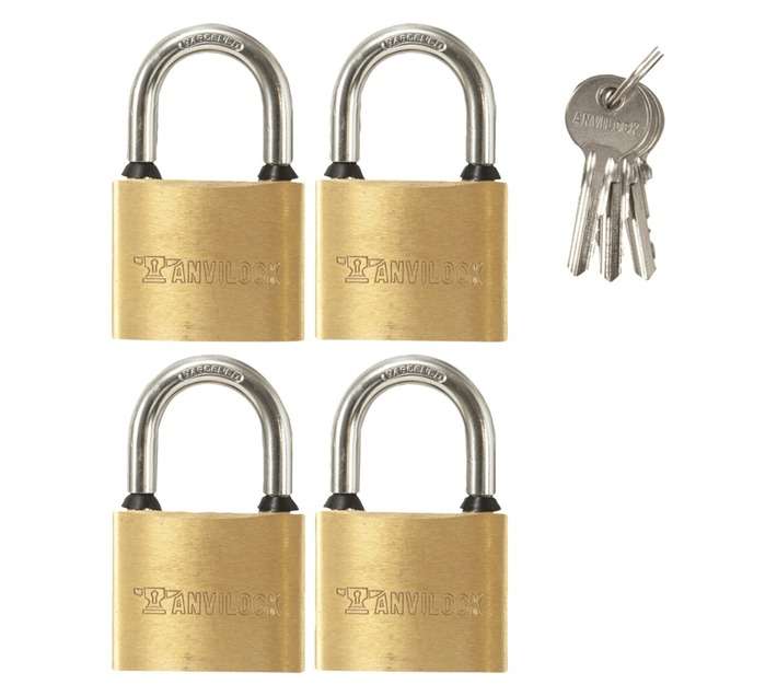 Anvilock 50mm Brass Padlock (4 Pack)