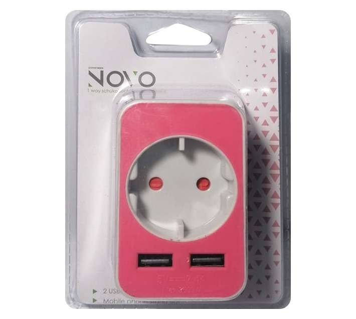 PowerWorx USB and Shuko Charging Adaptor - Pink