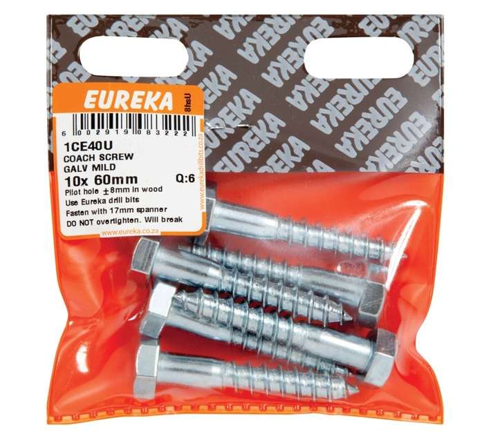 Eureka 6 x Galvanised Coach Screws (10 x 60mm)