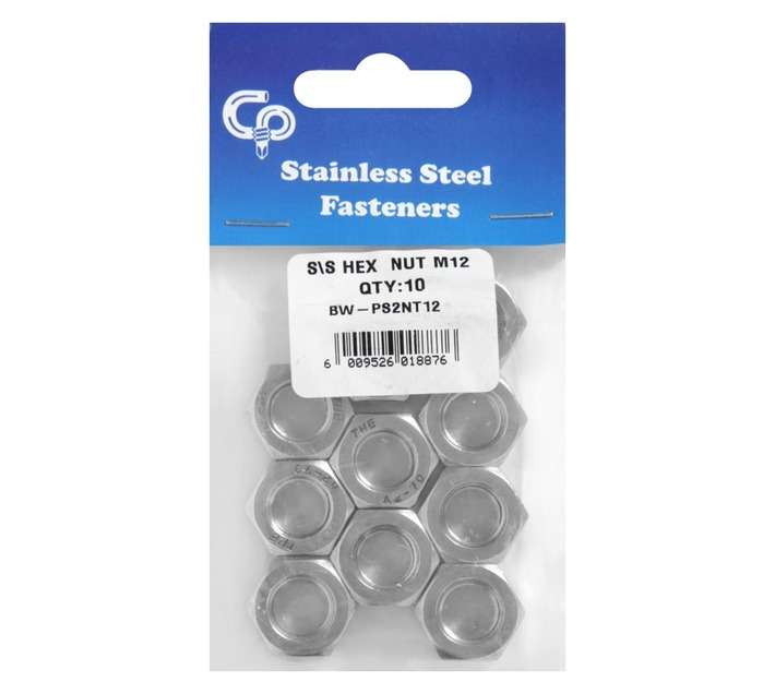 10 x M12 Stainless Steel Hex Nuts