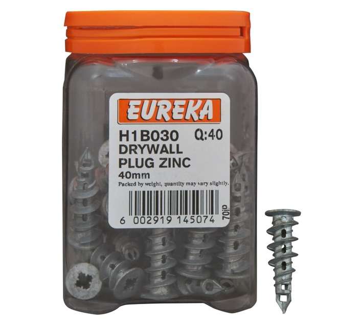 Eureka H1B030 40mm Drywall Plug - Zinc (40 Pack)