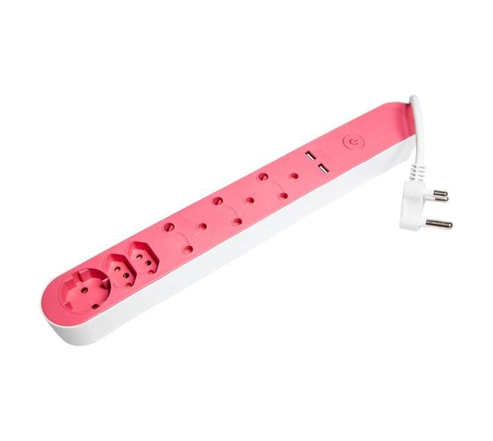 PowerWorx 6 Way and USB Multiplug - Pink (1200mm)