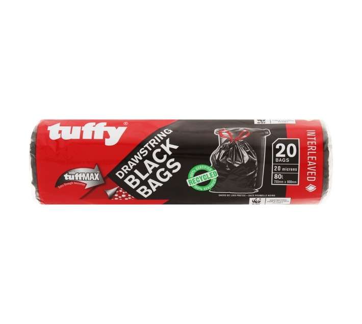 Tuffy 20 x Drawstring Refuse Bags - Black