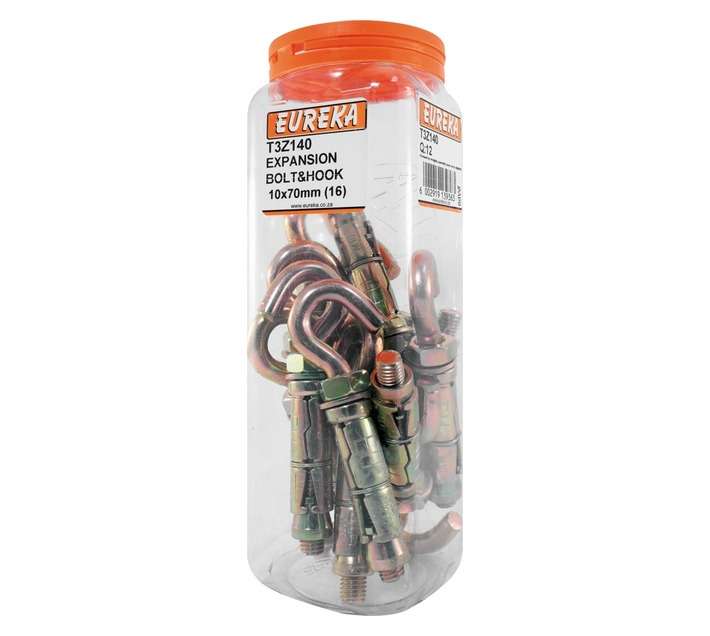 Eureka 10 x 70mm Expansion Bolt and Hook (12 Pack)