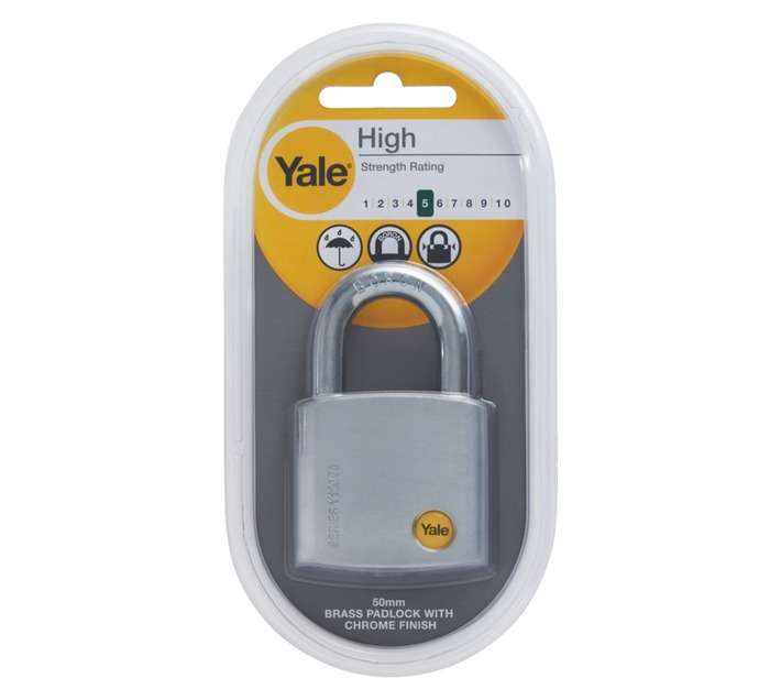 Yale 50mm Brass Satin Chrome Padlock