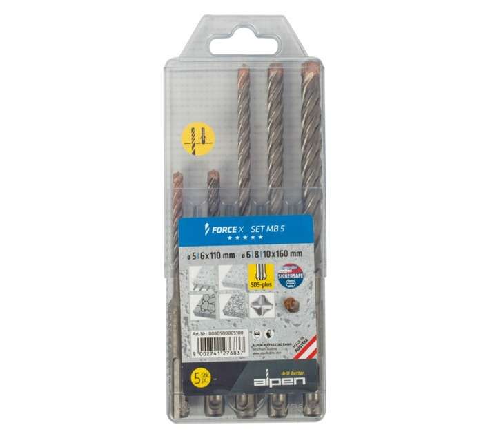 Alpen 5 Piece Force X SDS Plus Drill Bit Set ALP805000051
