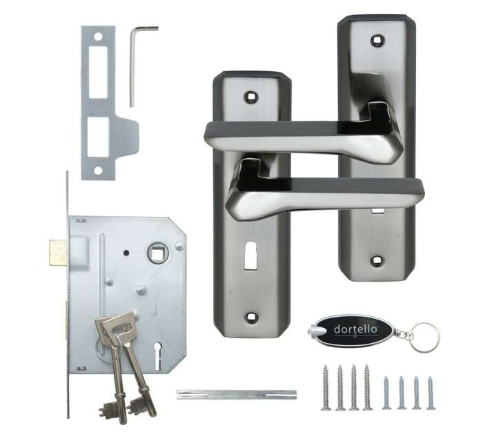 Dortello Andros Satin Nickel 3 Lever Lockset with Handles - Black
