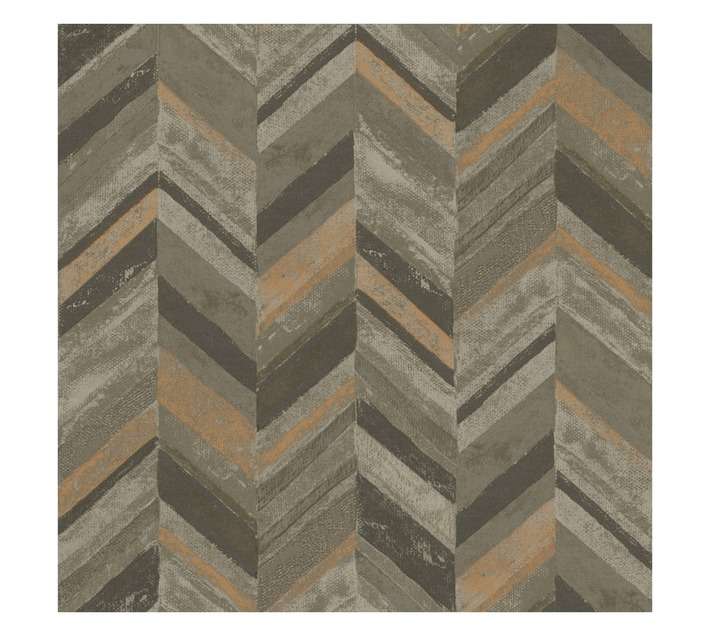 Fired Earth Herringbone Wallpaper - Black/Copper (10m x 530mm)