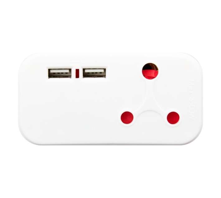 PowerWorx Adaptor Single 1x16a and 2.1a USB - White