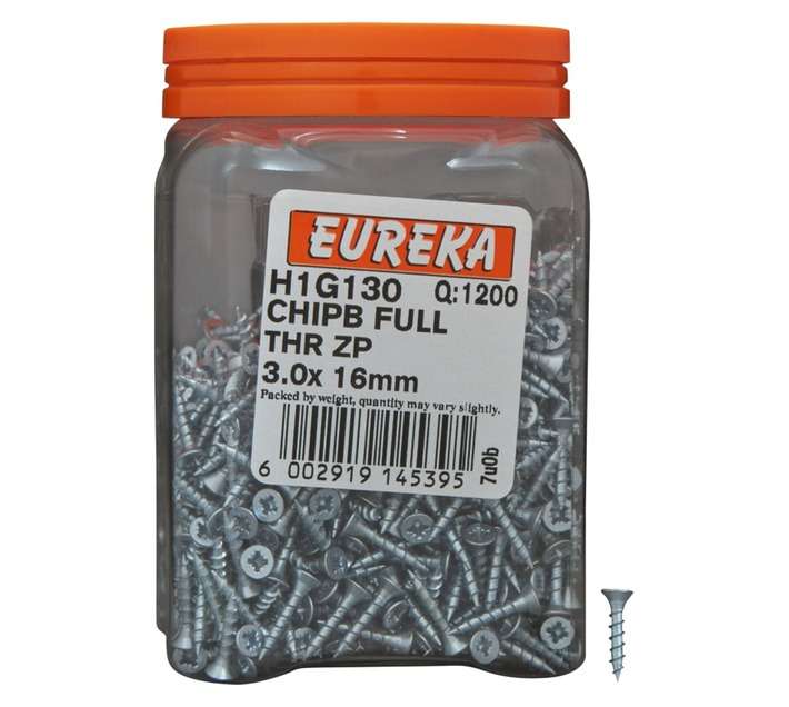 Eureka H1G130 3 x 16mm Chipboard Screw Zinc (1200 Pack)
