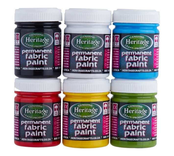 Heritage 6 Piece Assorted Fabric Paint Set (50ml)