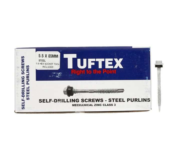 Tuftex 100 x Self Drill Screws - Steel (5.5 x 65mm)