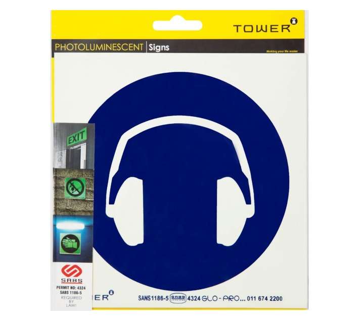 Hearing Protection Safety Sign - Black/White (190 x 190mm)