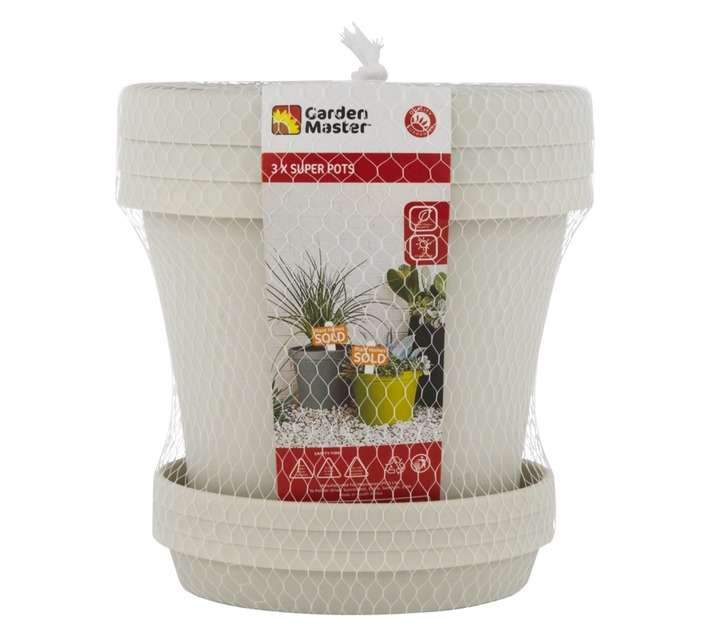 Garden Master 3 x Super Pots and Saucers - Light Grey (150mm)