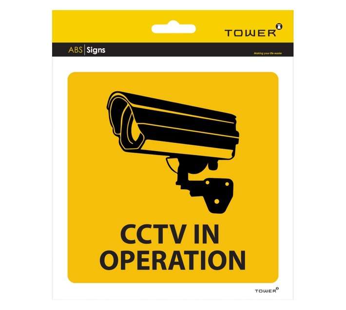 Tower CCTV in Operation Sign - Black/Yellow (190 x 190mm)