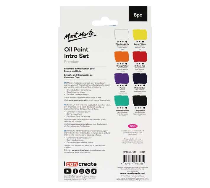 Mont Marte 8 Piece Oil Intro Paint Set - Assorted