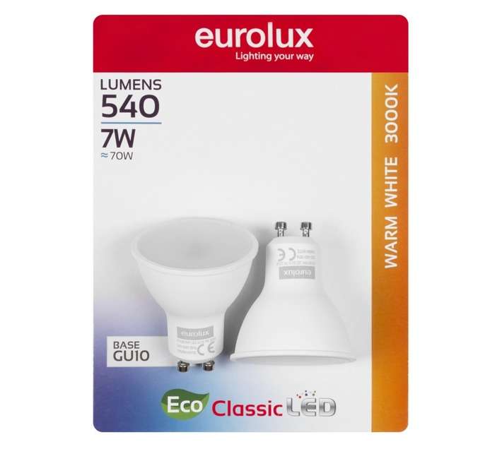 Eurolux 2 x GU10 LED Globe - Warm White (7W)