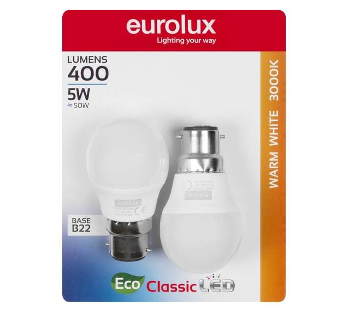 Eurolux 2 x B22 LED Golf Ball Globe - Warm White (5W)