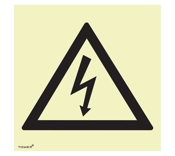 Tower Photoluminescent Electricity Sign - Black/White (190 x 190mm)