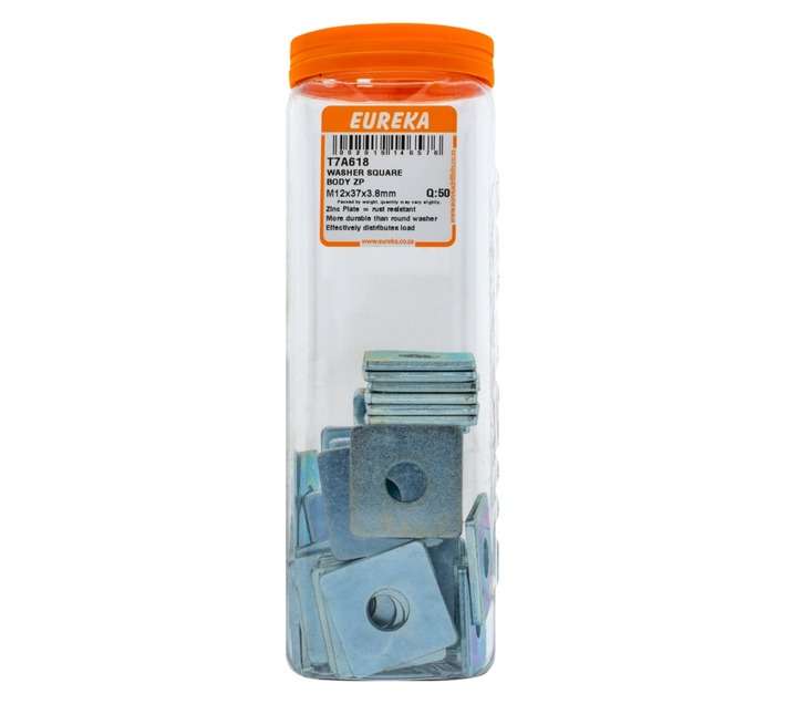 Eureka T7A618 50 x Square Body Zinc Plated Washers (37 x 37 x 3.8mm)