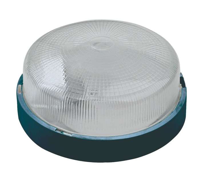 Lightworx 5039B Large Round Glass E27 Bulkhead - Black