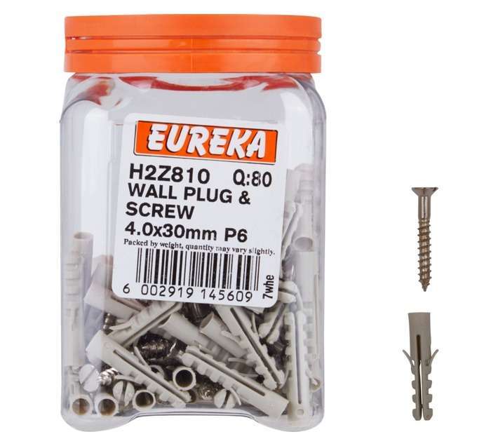 Eureka H2Z810 4.0 x 30mm Wall Plug and Screw (80 Pack)