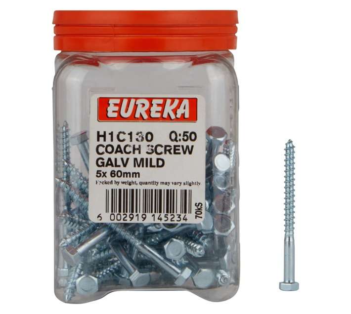 Eureka H1C130 5 x 60mm Coach Screw Galvanised (50 Pack)