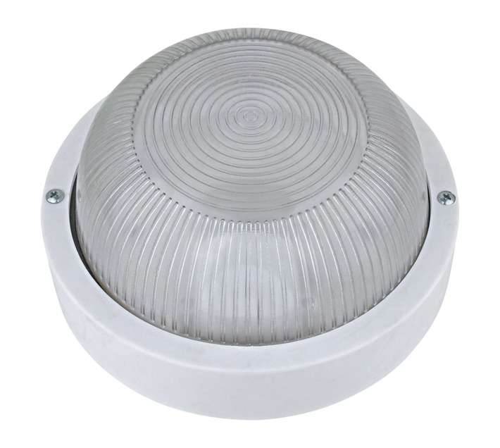 Lightworx 5037A Small Round Glass E27 Bulkhead - White