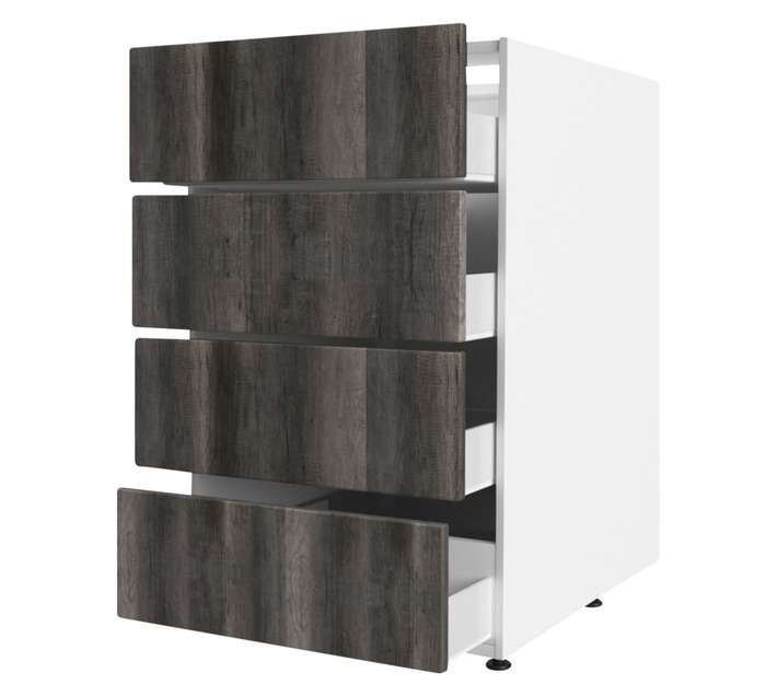 Home and Kitchen Base Unit 4 Drawer Melamine Cabinet - Monument Oak (450mm)