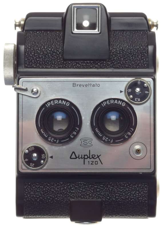 Brevettato Duplex 120 Stereo camera ISO Iperang f6.3 25mm lens 1:6.3/25mm rare