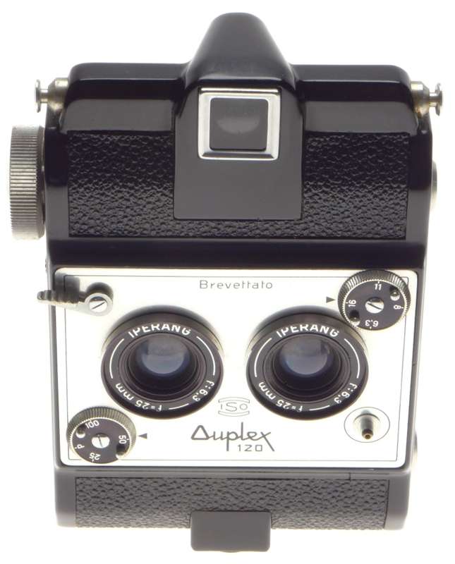 Brevettato Duplex 120 Stereo camera ISO Iperang f6.3 25mm lens 1:6.3/25mm rare